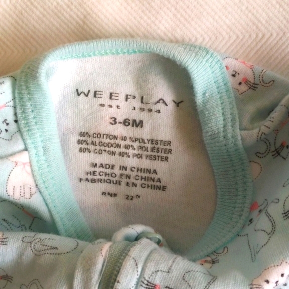 weeplay blue kittens zipper footie sleeper pajamas 3-6 months baby girl - Picture 4 of 5